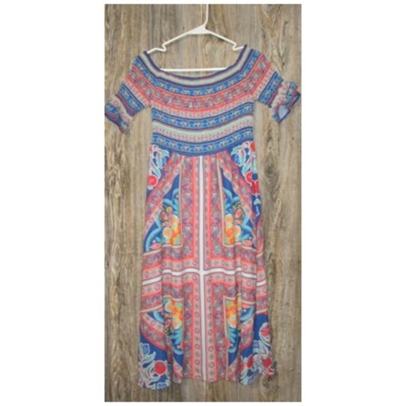 Flying Tomato Long Dress Size Small Floral Short Sleeves Multicolored Boho - Picture 11 of 11